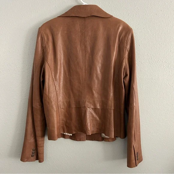 Elie Tahari Re Edition Brown Genuine Leather Blazer Size XL Jacket Soft Buttery - Picture 6 of 10